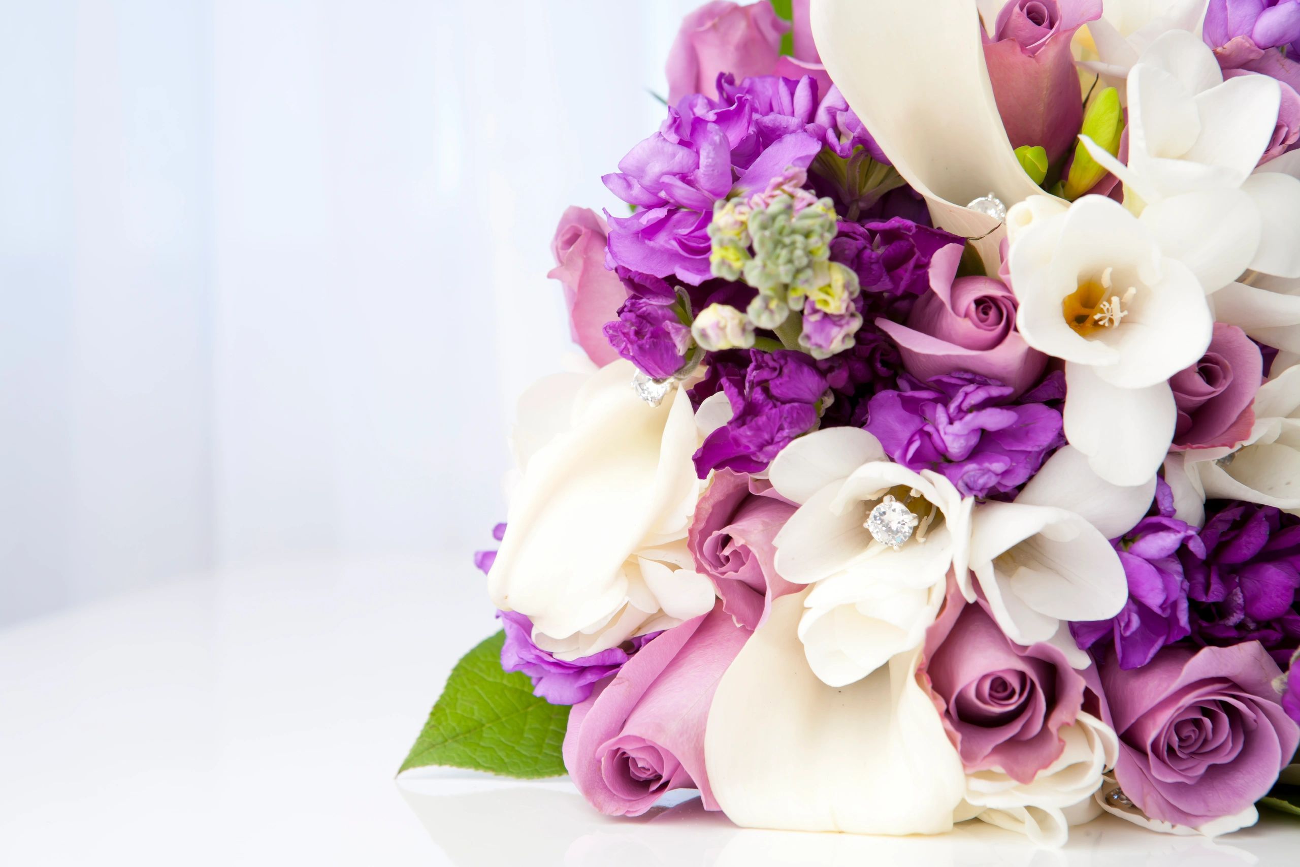 Purple and white bridal bouquet