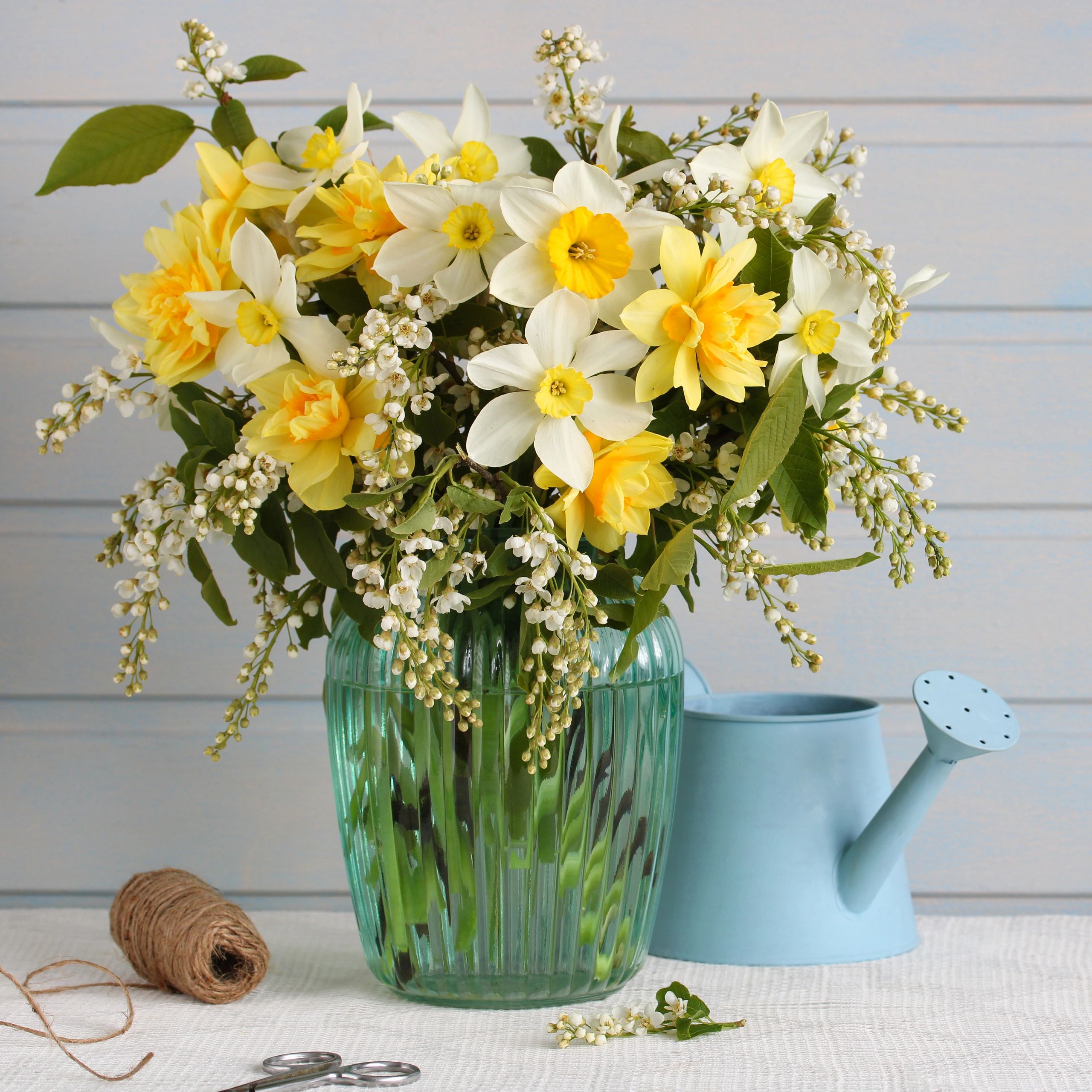 Sunny mixed bouquet with yellow and orange seasonal flowers